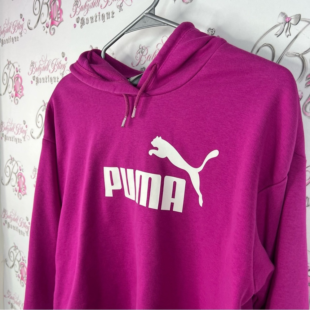PUMA hoodie sweater logo white Women's Magenta Cropped Hoodie warm cozy - Picture 3 of 10